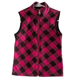 Old Navy Girls Vest Pink Brown Buffalo Plaid Fleece M (8) 2010 Zip Front